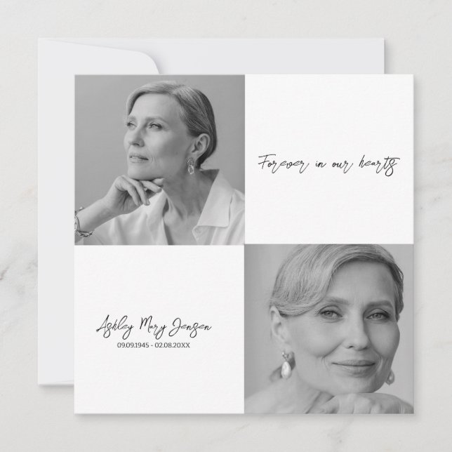 Invitación Funeral de fotos de la celebración en blanco y neg (Anverso)
