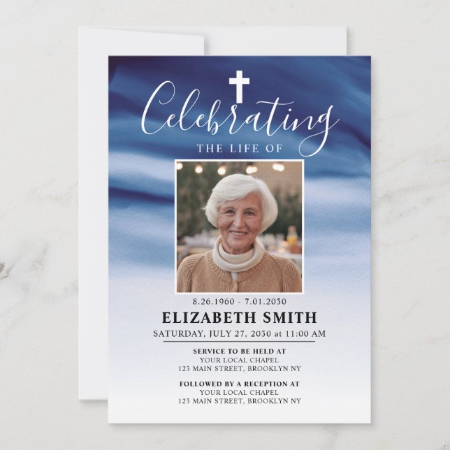 Invitación Funeral de fotos de ómbre azul de la Marina de Gue (Anverso)