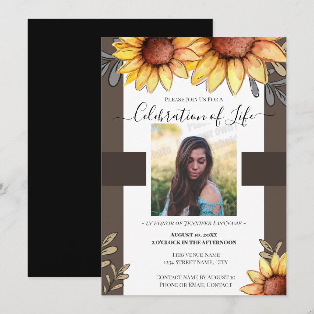Invitación Funeral de fotos simple de girasol (Anverso / Reverso)
