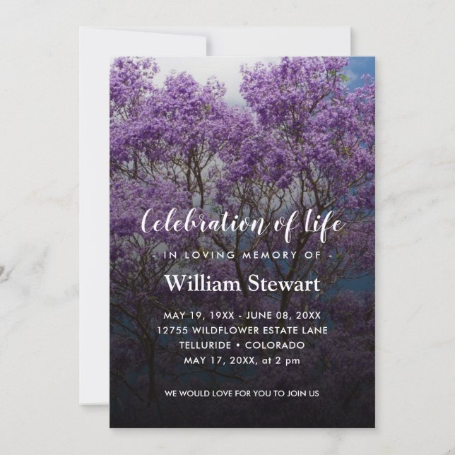Invitación Funeral de Jacaranda Tree | Celebración de la vida (Anverso)