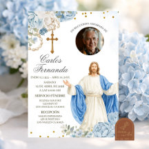 Invitación funeral de Jesús azul y dorado