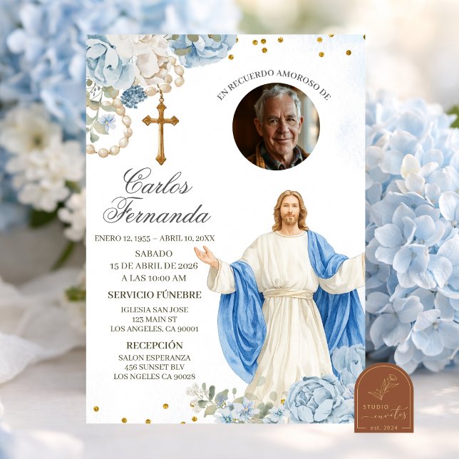 Invitación funeral de Jesús azul y dorado (Subido por el creador)