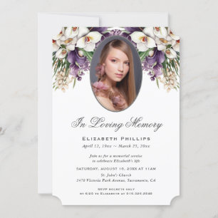Invitación Funeral De La Foto De Orquídea Blanca Morada En Me