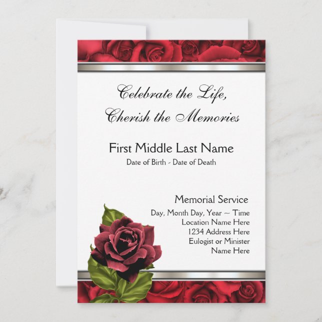 Invitación funeral de la tarjeta de luto Red Rose (Anverso)