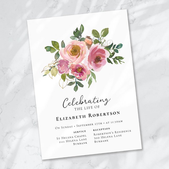 Invitación Funeral de las rosas rosadas florales (Subido por el creador)