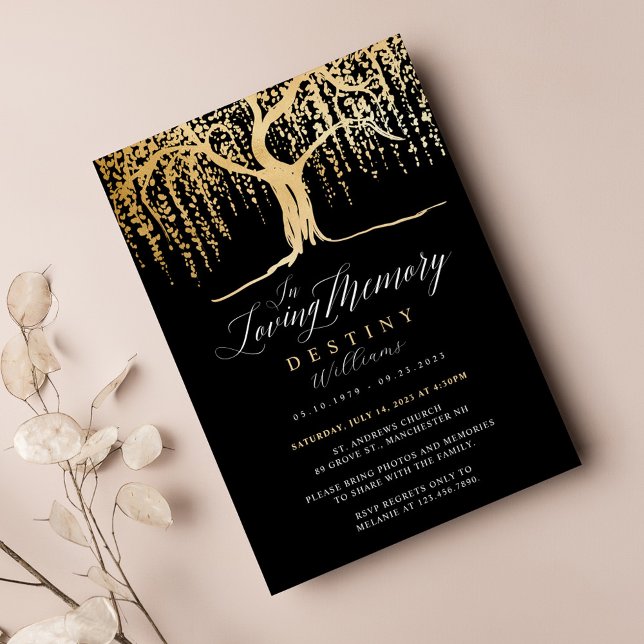 Invitación Funeral de memoria de amor de árbol salvaje negro  (Subido por el creador)