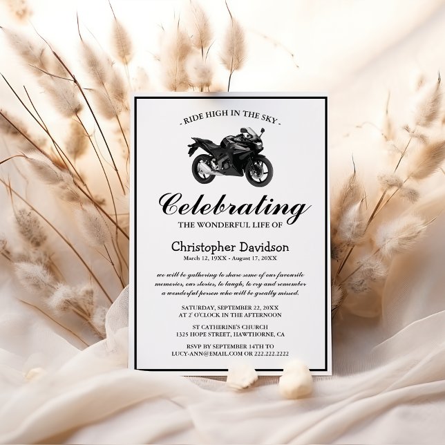 Invitación Funeral de moto | Celebración de la simpatía por l (Subido por el creador)