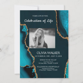 Invitación Funeral de oro y turquesa celebrando la vida