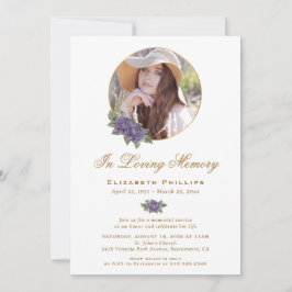 Invitación Funeral de Purple Gold Floral Memorial Service Fot