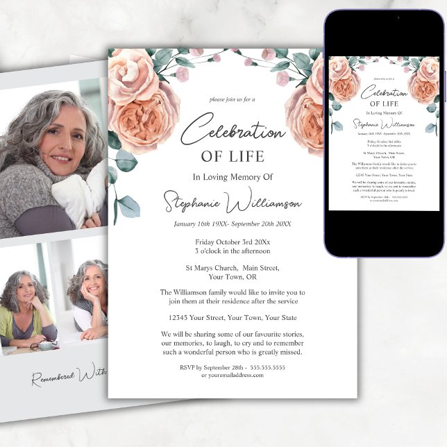 Invitación Funeral de Rosas de la Fotos de la Vida (Subido por el creador)