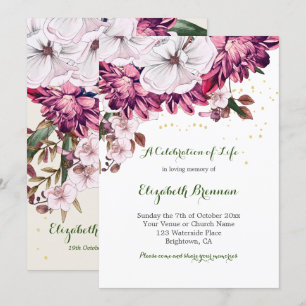 Invitación Funeral Elegante Burgundy Floral