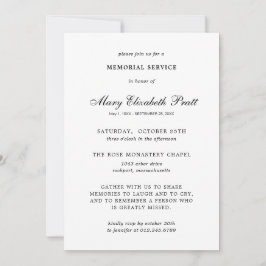 Invitación Funeral elegante de color blanco negro