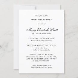 Invitación Funeral elegante de color blanco negro