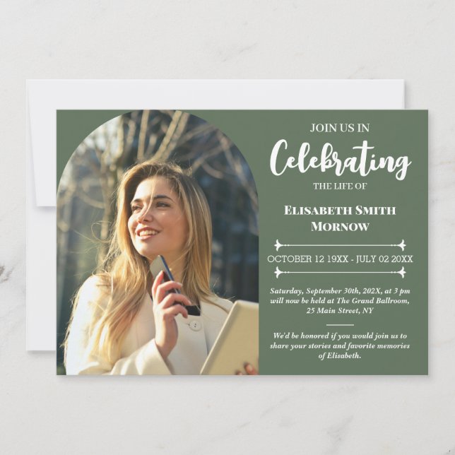 Invitación Funeral elegante de fotos - Celebración de la vida (Anverso)