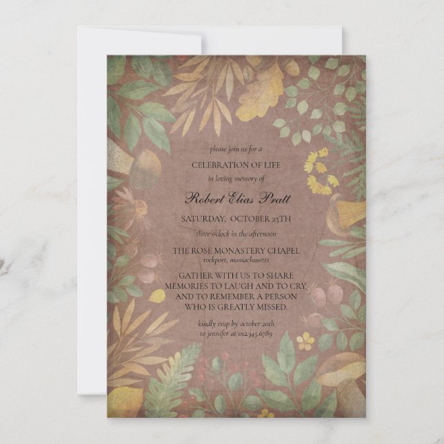Invitación Funeral elegante de otoño con flores apagadas (Anverso)