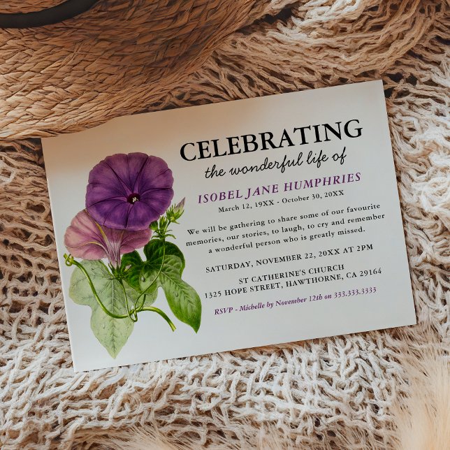 Invitación Funeral Elegante Morado Floral Acuarela (Subido por el creador)