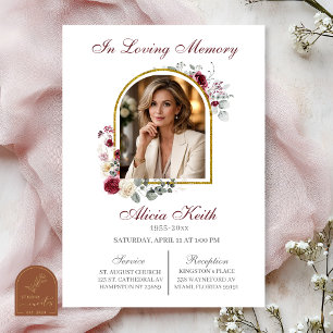 Invitación Funeral en rosa y burgundy con foto