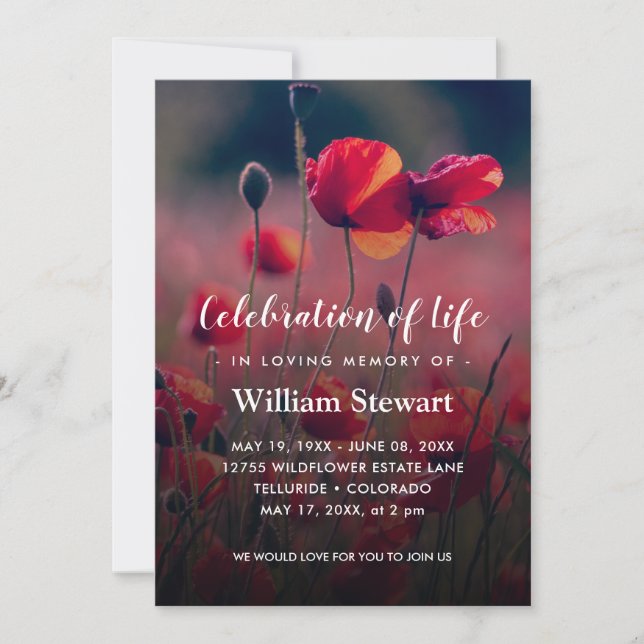 Invitación Funeral floral | Celebración de la vida de los cac (Anverso)