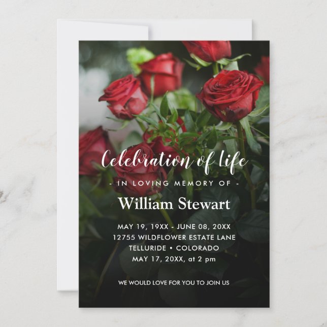 Invitación Funeral floral | Celebración de la vida por las ro (Anverso)