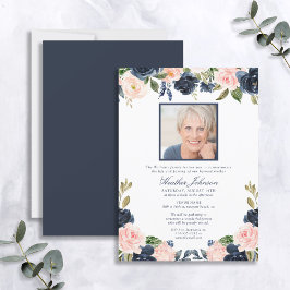 Invitación Funeral floral elegante de color azul Rubor de la