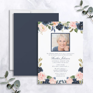 Invitación Funeral floral elegante de color azul Rubor de la 
