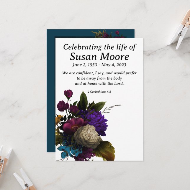 Invitación Funeral floral oscuro (Anverso/Reverso In Situ)