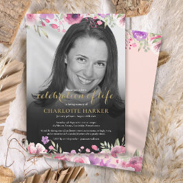 Invitación Funeral floral Rubor rosa de fotos en blanco y neg