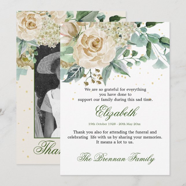 Invitación Funeral Gracias Foto Elegante Foliage Rosa (Anverso / Reverso)
