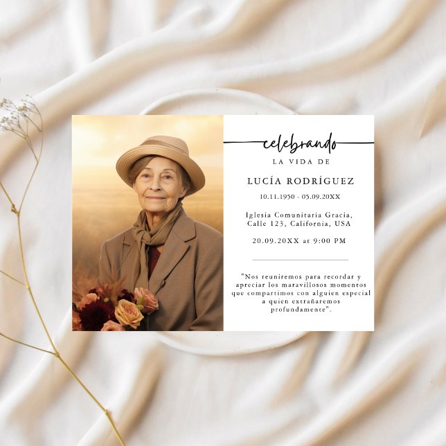 Invitación Funeral hispano Celebrando Foto Memorial (Subido por el creador)