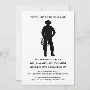 Invitación Funeral Memorial Black And White Cowboy Lasso