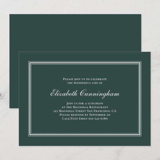 Invitación Funeral Memorial Clásico y Sencillo Elegante (Anverso / Reverso)