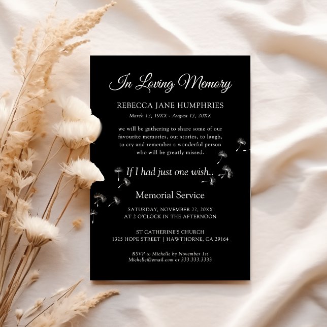 Invitación Funeral Memorial Dandelion | Celebración de la vid (Subido por el creador)