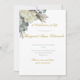 Invitación Funeral Memorial Floral Azul Oro Elegante Foto