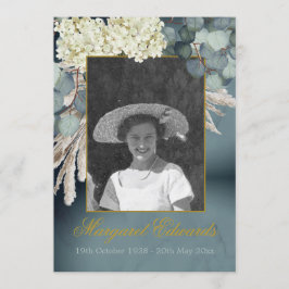 Invitación Funeral Memorial Floral Azul Oro Elegante Foto