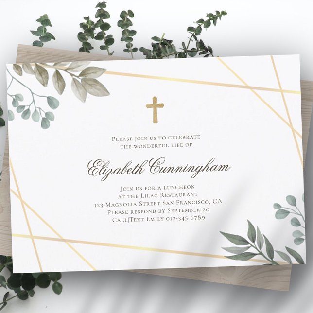 Invitación Funeral Memorial Foliage Geométrico (Subido por el creador)
