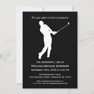 Invitación Funeral Memorial Golf Player Black And White