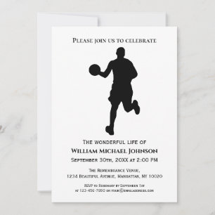 Invitación Funeral Memorial Jugador De Baloncesto Blanco Y Ne