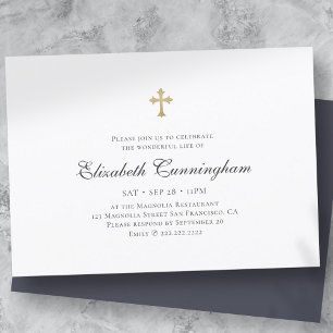 Invitación Funeral Memorial Moderno Simple Faux Gold Cross