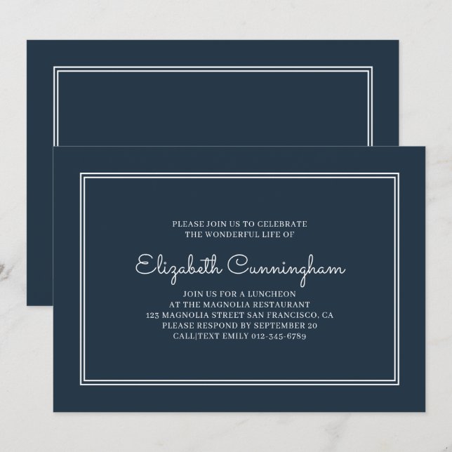 Invitación Funeral Memorial Moderno y Simple Elegante (Anverso / Reverso)