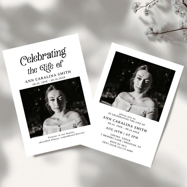 Invitación Funeral mínimo retro que celebra la vida (Subido por el creador)