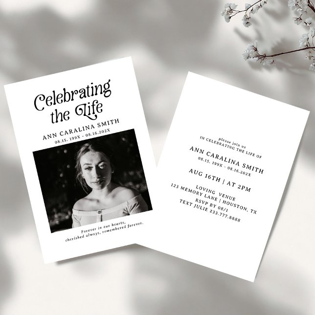 Invitación Funeral mínimo retro que celebra la vida (Subido por el creador)