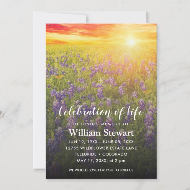 Invitación Funeral moderno | Celebración de la Flor silvestre (Anverso)