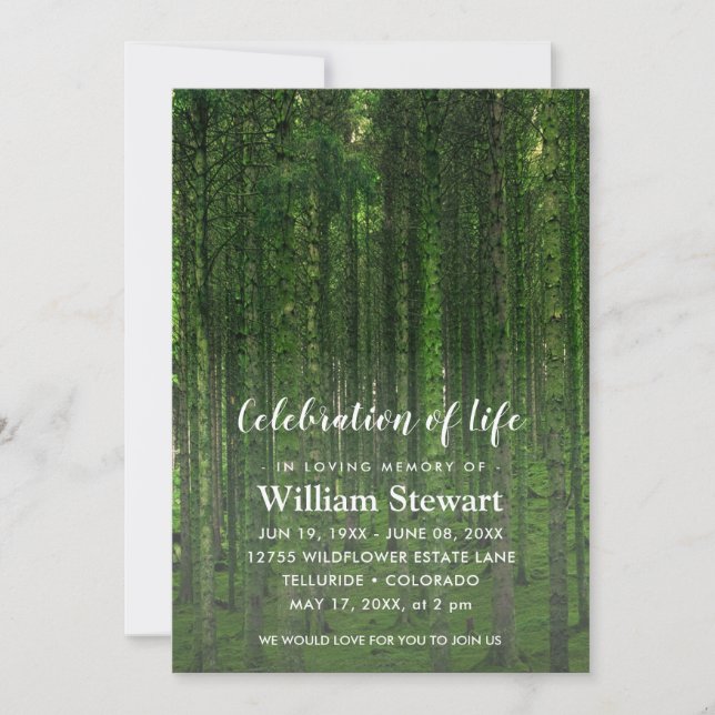 Invitación Funeral moderno | Celebración de la Selva Verde (Anverso)