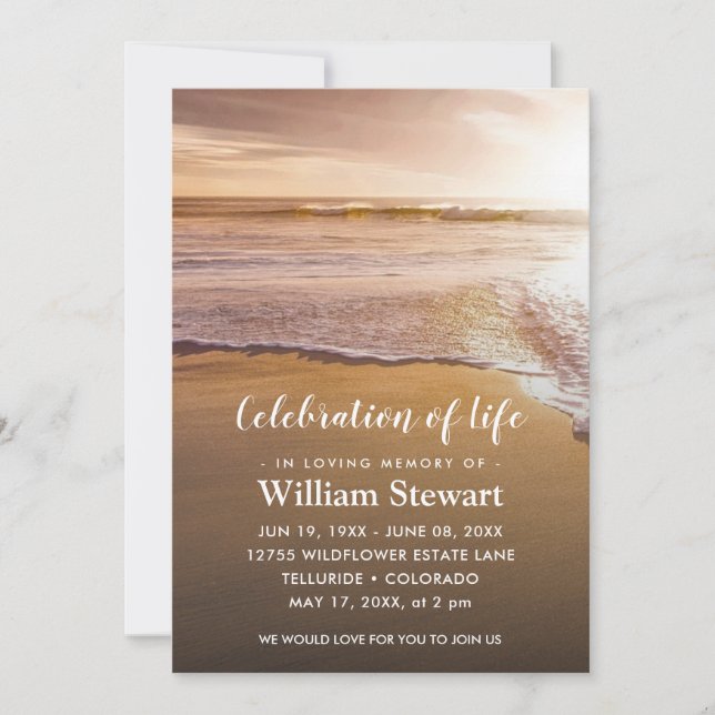 Invitación Funeral moderno | Celebración de la vida con el at (Anverso)