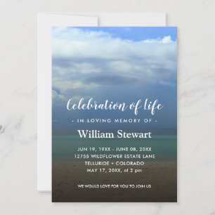 Invitación Funeral moderno   Celebración de la vida en la pla