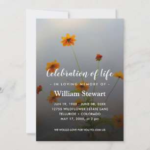 Invitación Funeral moderno   Celebración de la vida en las fl