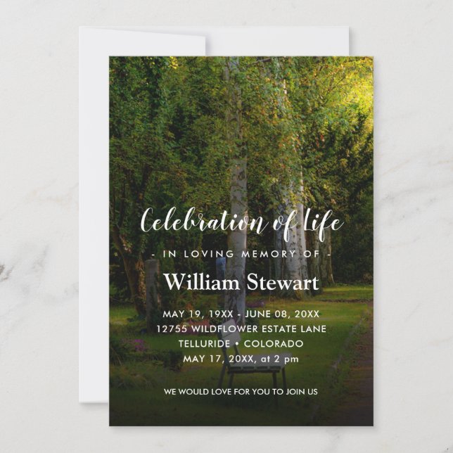 Invitación Funeral moderno | Celebración de la vida en los bo (Anverso)