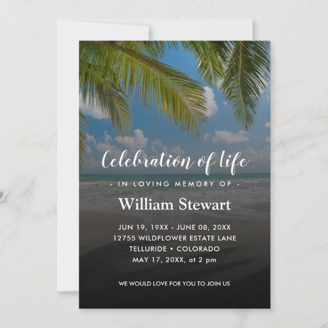 Invitación Funeral moderno | Celebración de la vida en palmer (Anverso)