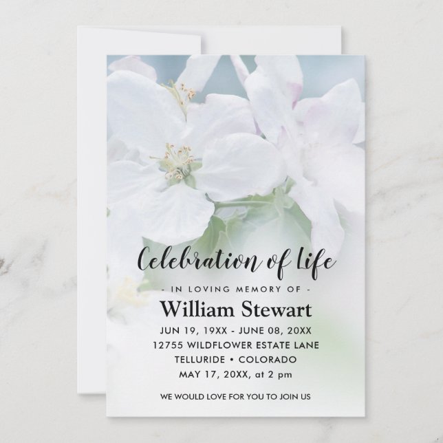 Invitación Funeral moderno | Celebración de la vida Flores bl (Anverso)