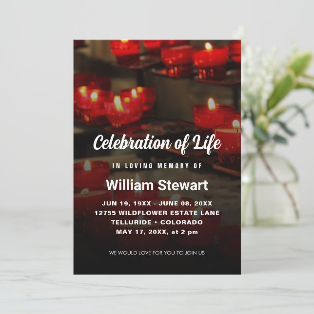 Invitación Funeral moderno | Celebración de las Velas Rojas (Anverso de pie)